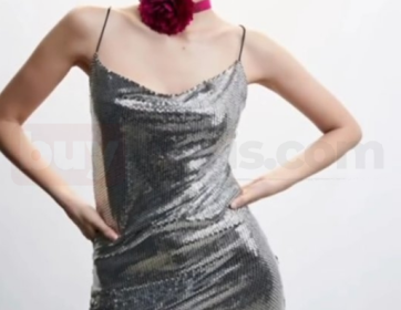 Kadın Gümüş Payetli Mini Elbise