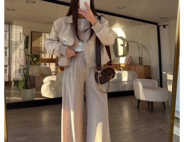 Kadın Bej Şerit Detaylı Takım