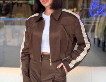 Kadın Kahverengi Şerit Detaylı Takım