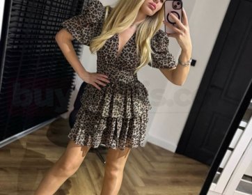 Leopar Desenli Kat Kat Elbise