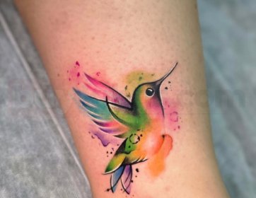 Renkli Minimal Kolibri Dövmesi