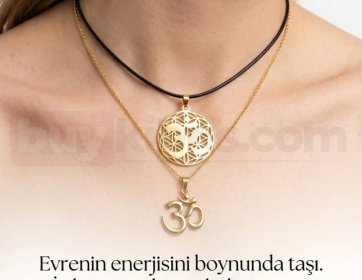 Yaşam Çiçeği ve Om sembollü kolye