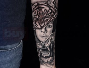 Kaplan ve İnsan Konsept Kol Dövmesi