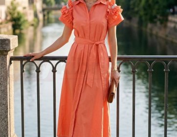 Turuncu Midi Elbise (Kemer Detaylı)