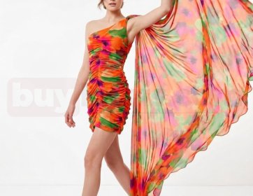 Renkli Tek Omuz Elbise