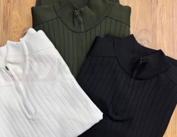 Dik Yaka Fitilli Fermuarlı Triko