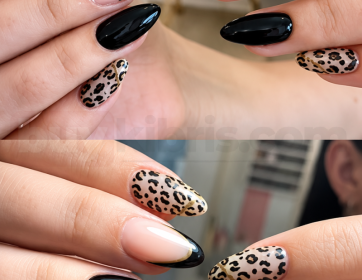 Leopar Desenli Siyah French Tırnak Modeli