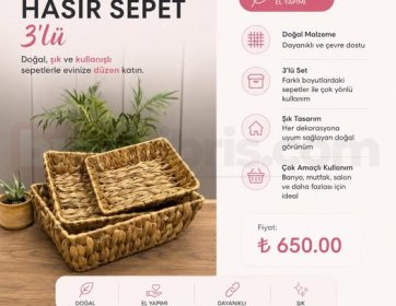 Pamy Home Hasır Sepet 3’lü Set
