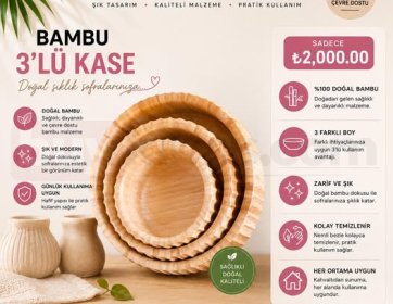 Bambu 3'lü Kase Seti