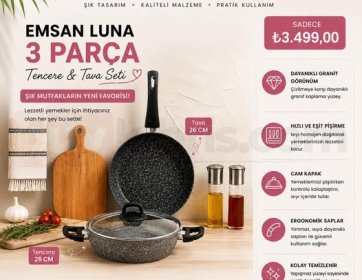 Emsan Luna 3 Parça Tencere ve Tava Seti