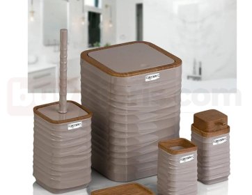 Luna Kare 5’li Banyo Seti Ahşap Kahverengi
