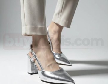 Gümüş Renk Slingback Topuklu Ayakkabı